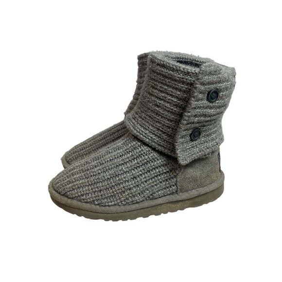 Ugg Youth Kids Girl Grey Wool Convertible Winter Boots Sz 1 - Picture 6 of 10